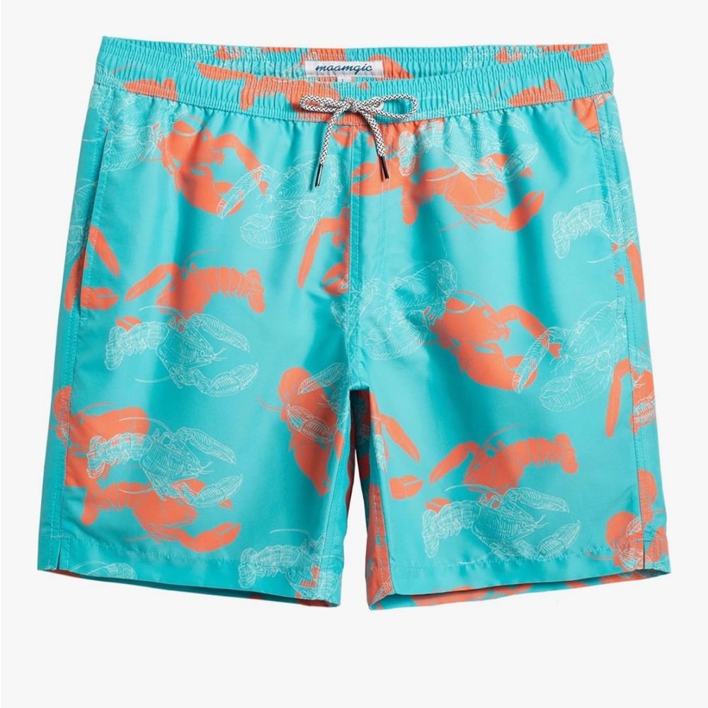 Blue and Orange Swim Trunks 7 in Inseam drawstring Mesh Lining Funny Quick Dry